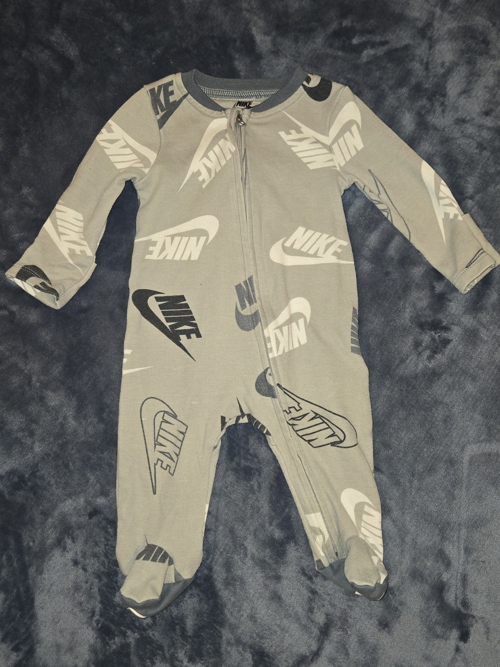 Nike Grey Logo Zip Footed One-Piece